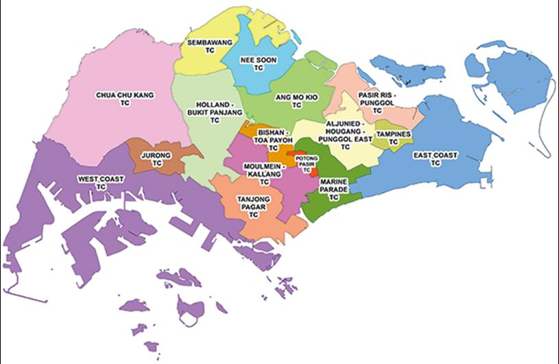主页 物管实务            图2    新加坡总16个市镇理事会管辖区域